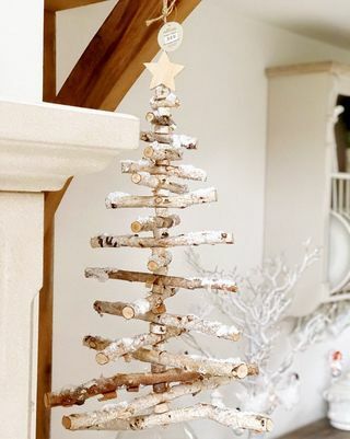 סולם עץ ליבנה אמיתי עץ חג המולד